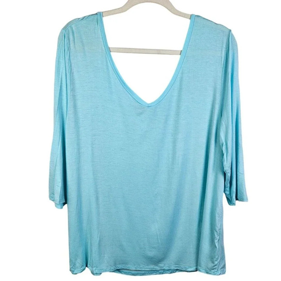 SO Brand Island Breeze‎ Light Blue Double V-Neck 3/4 Sleeve Knit Top Size XLarge - Picture 10 of 10